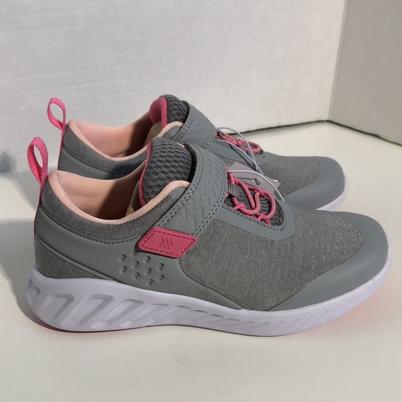 Girl’s Gray Pink Hook & Loop Lightweight Sneakers - Picture 4 of 8